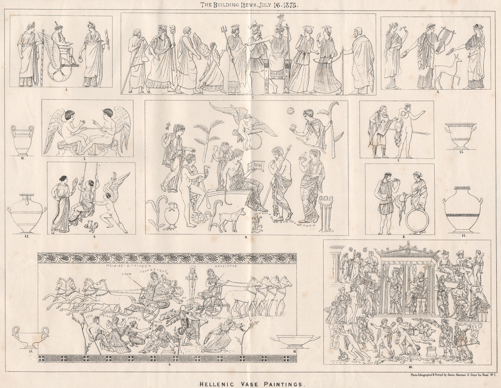 Hellenic vase paintings . Greece 1875 old antique vintage print picture